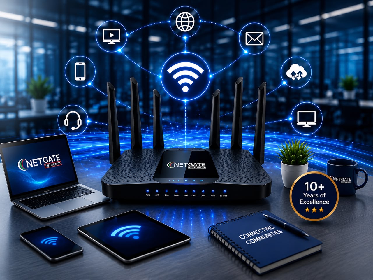NetGate Telecom advanced Wi-Fi router and connected internet technology